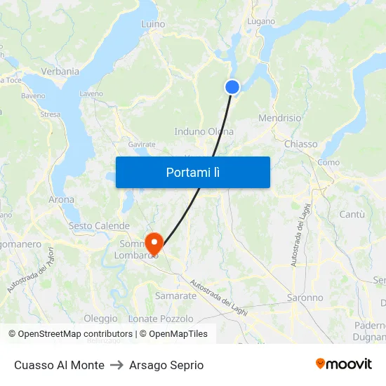 Cuasso Al Monte to Arsago Seprio map