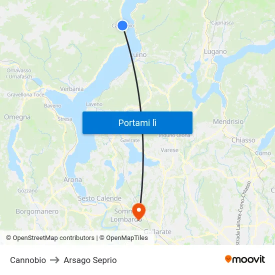 Cannobio to Arsago Seprio map