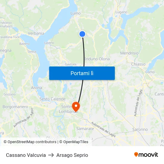 Cassano Valcuvia to Arsago Seprio map