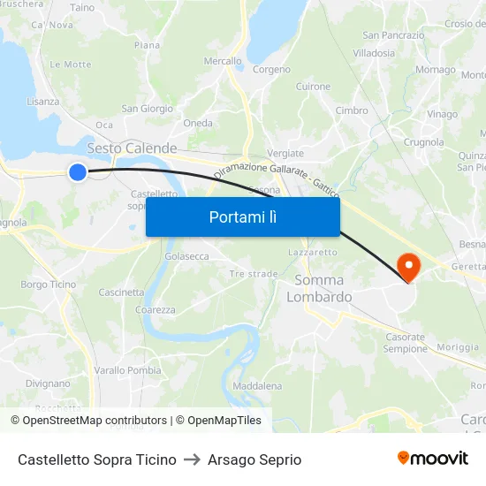 Castelletto Sopra Ticino to Arsago Seprio map