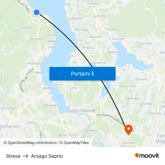 Stresa to Arsago Seprio map