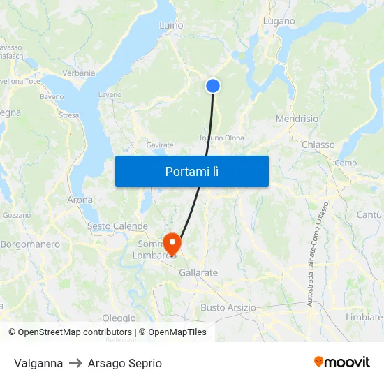 Valganna to Arsago Seprio map