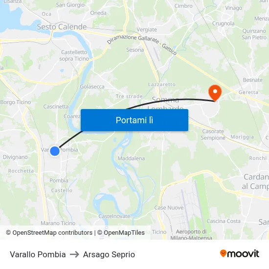 Varallo Pombia to Arsago Seprio map