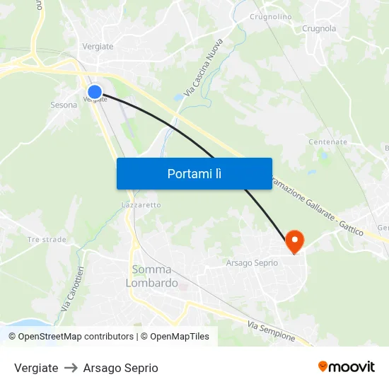 Vergiate to Arsago Seprio map