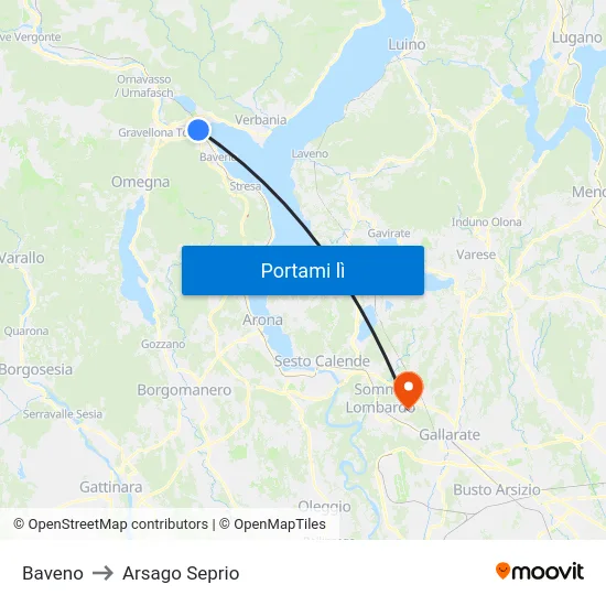 Baveno to Arsago Seprio map