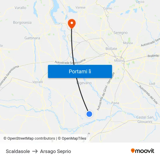 Scaldasole to Arsago Seprio map