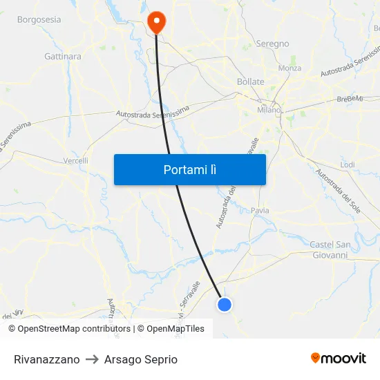 Rivanazzano to Arsago Seprio map