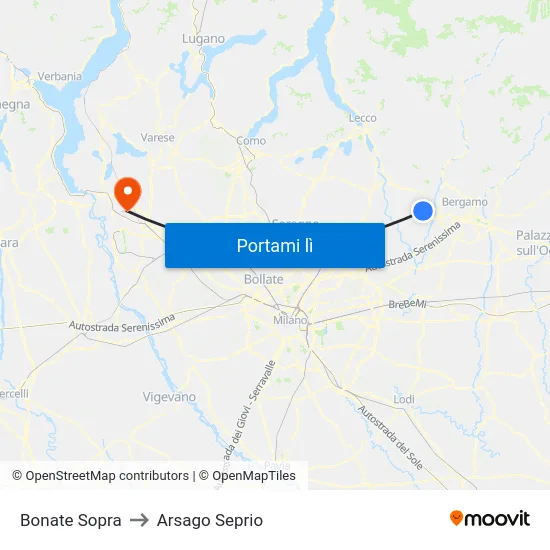 Bonate Sopra to Arsago Seprio map