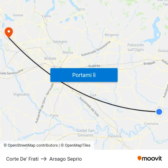 Corte De' Frati to Arsago Seprio map
