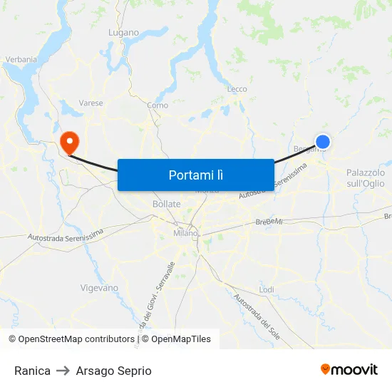 Ranica to Arsago Seprio map