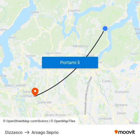 Dizzasco to Arsago Seprio map