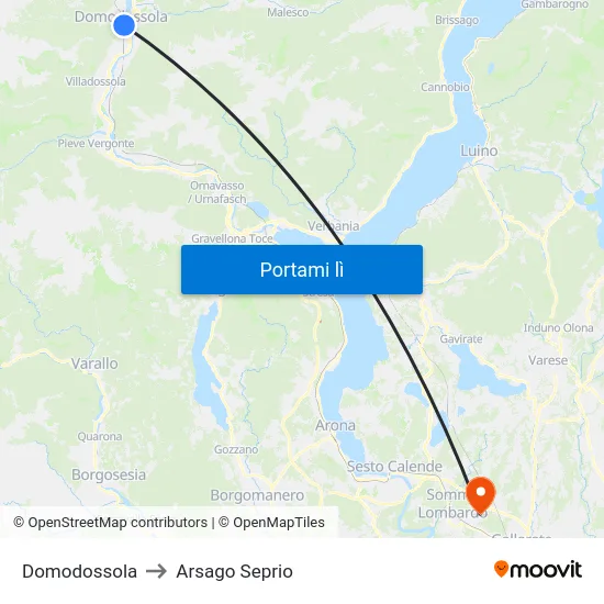 Domodossola to Arsago Seprio map