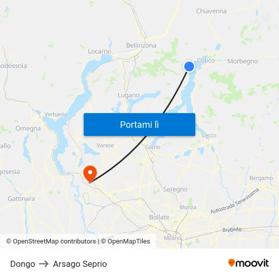 Dongo to Arsago Seprio map