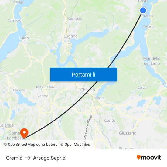 Cremia to Arsago Seprio map