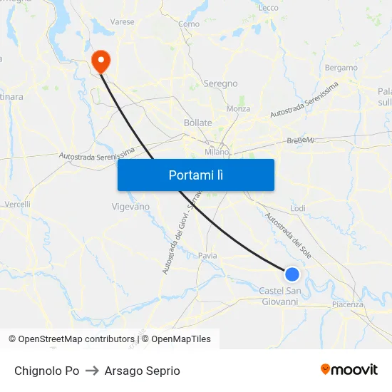 Chignolo Po to Arsago Seprio map
