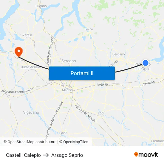 Castelli Calepio to Arsago Seprio map