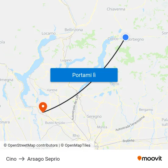 Cino to Arsago Seprio map