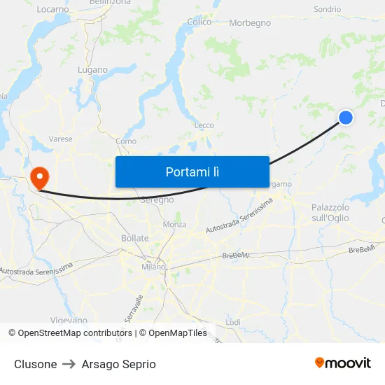 Clusone to Arsago Seprio map
