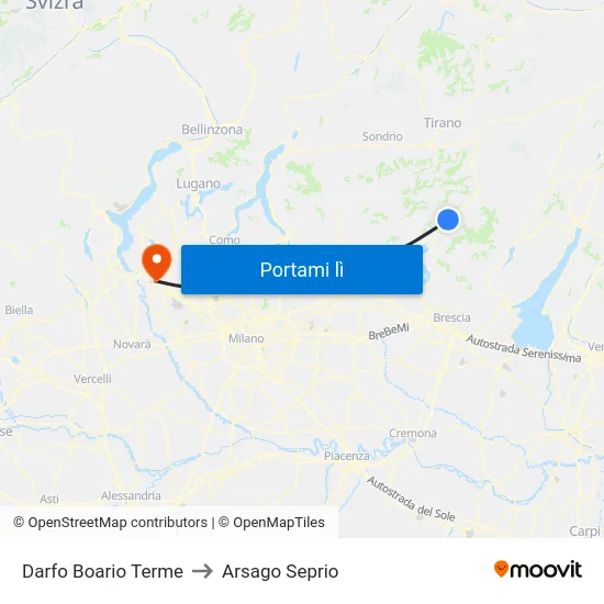 Darfo Boario Terme to Arsago Seprio map