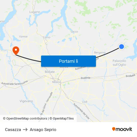 Casazza to Arsago Seprio map