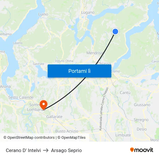 Cerano D' Intelvi to Arsago Seprio map