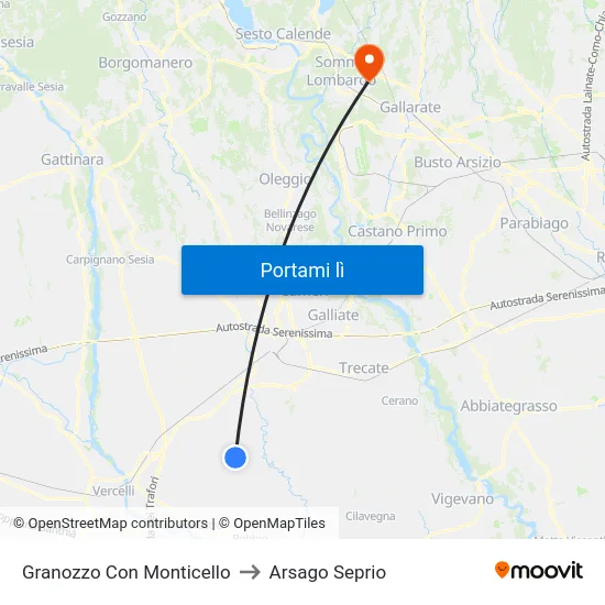 Granozzo Con Monticello to Arsago Seprio map