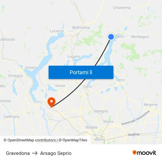 Gravedona to Arsago Seprio map