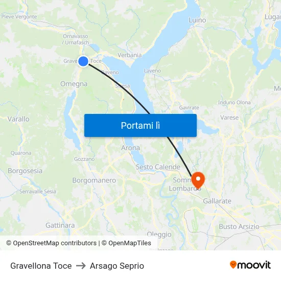 Gravellona Toce to Arsago Seprio map