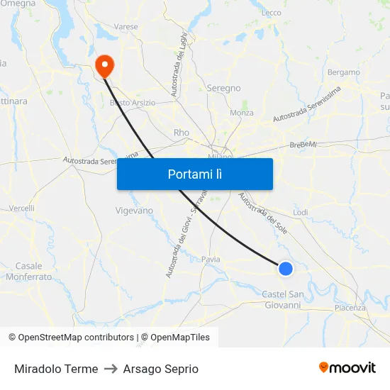 Miradolo Terme to Arsago Seprio map
