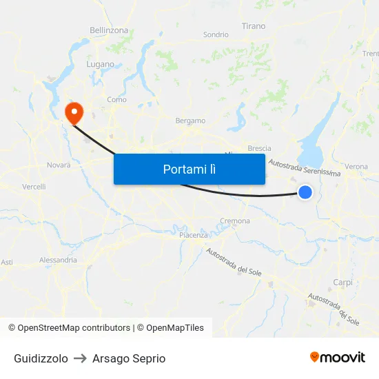 Guidizzolo to Arsago Seprio map