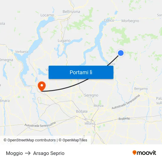 Moggio to Arsago Seprio map