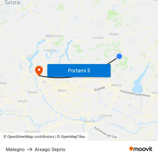 Malegno to Arsago Seprio map