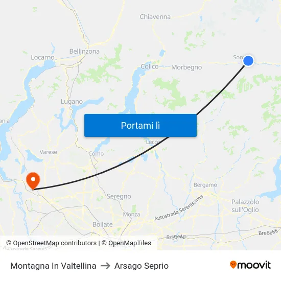Montagna In Valtellina to Arsago Seprio map