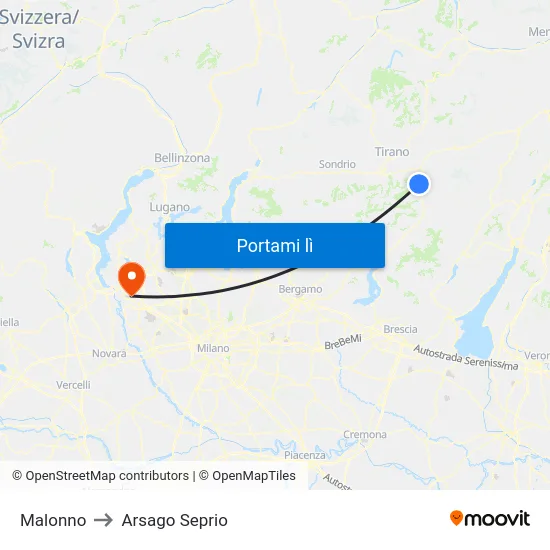 Malonno to Arsago Seprio map