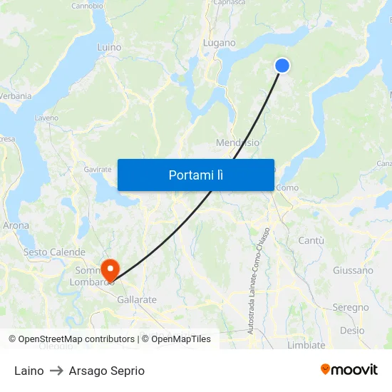 Laino to Arsago Seprio map