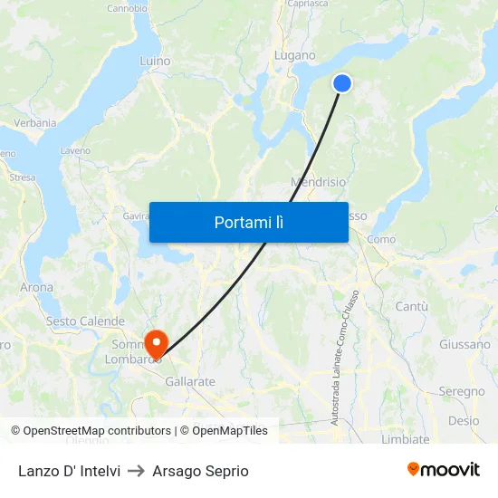 Lanzo D' Intelvi to Arsago Seprio map
