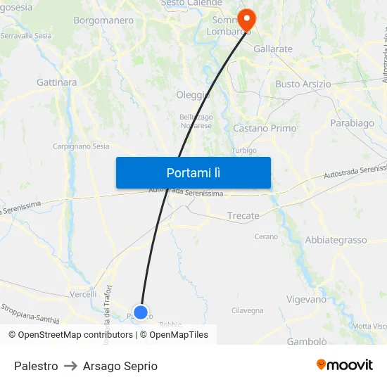 Palestro to Arsago Seprio map