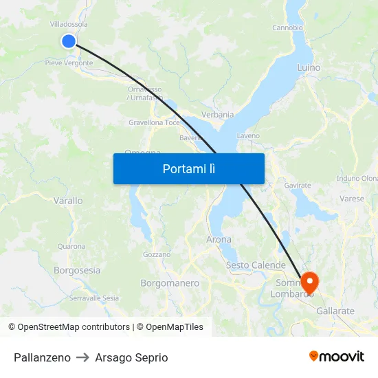 Pallanzeno to Arsago Seprio map