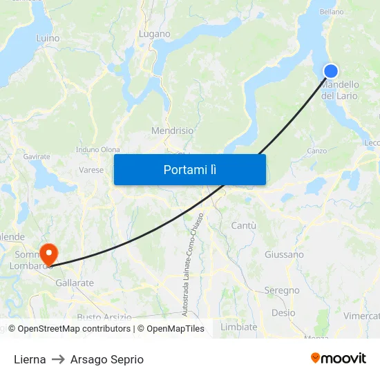 Lierna to Arsago Seprio map