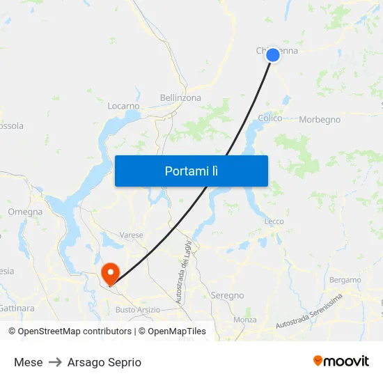 Mese to Arsago Seprio map