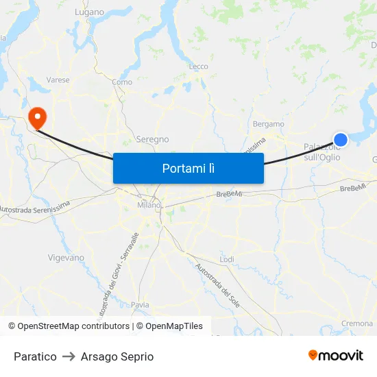 Paratico to Arsago Seprio map