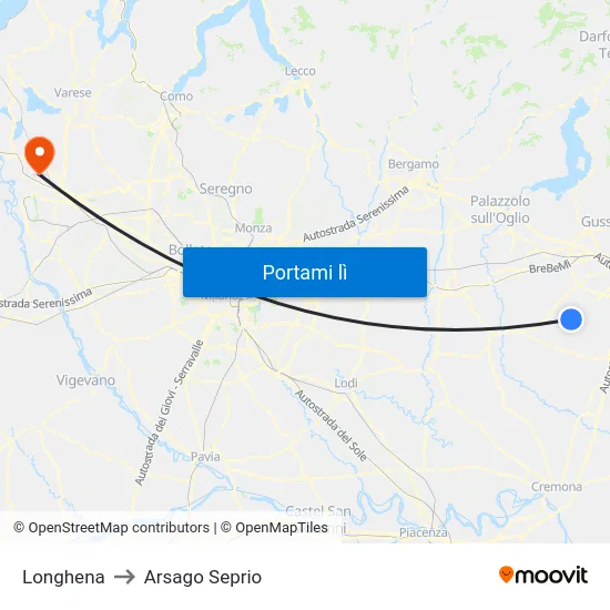 Longhena to Arsago Seprio map