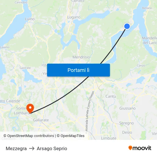 Mezzegra to Arsago Seprio map