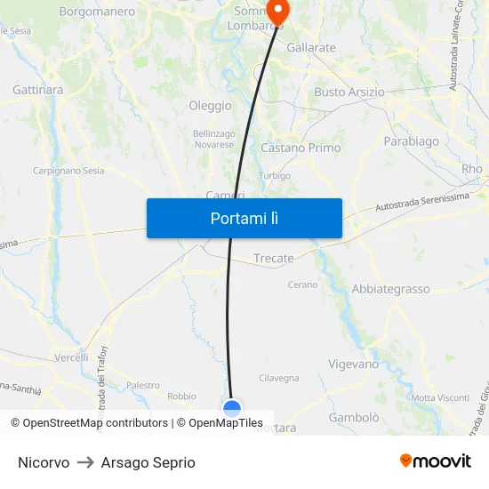 Nicorvo to Arsago Seprio map