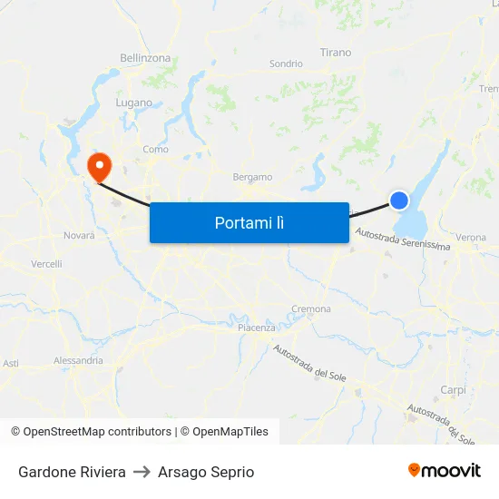 Gardone Riviera to Arsago Seprio map