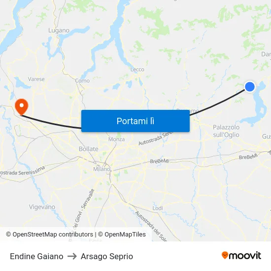 Endine Gaiano to Arsago Seprio map