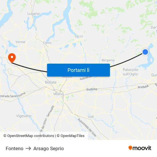 Fonteno to Arsago Seprio map