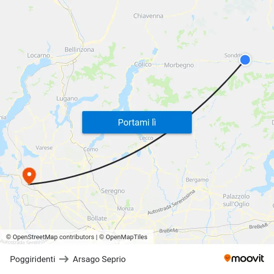 Poggiridenti to Arsago Seprio map