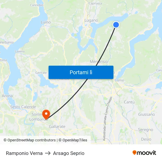 Ramponio Verna to Arsago Seprio map