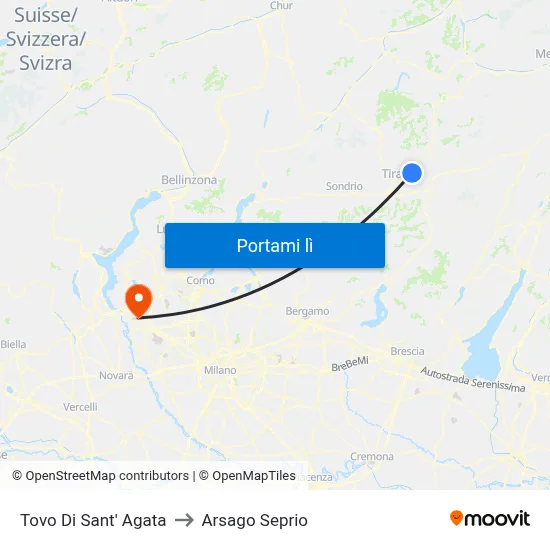 Tovo Di Sant' Agata to Arsago Seprio map